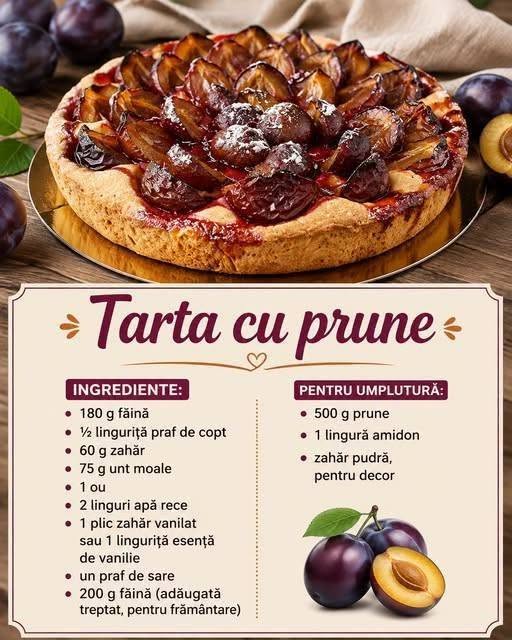Plăcintă cu prune – fragedă, aromată și ușor de făcut