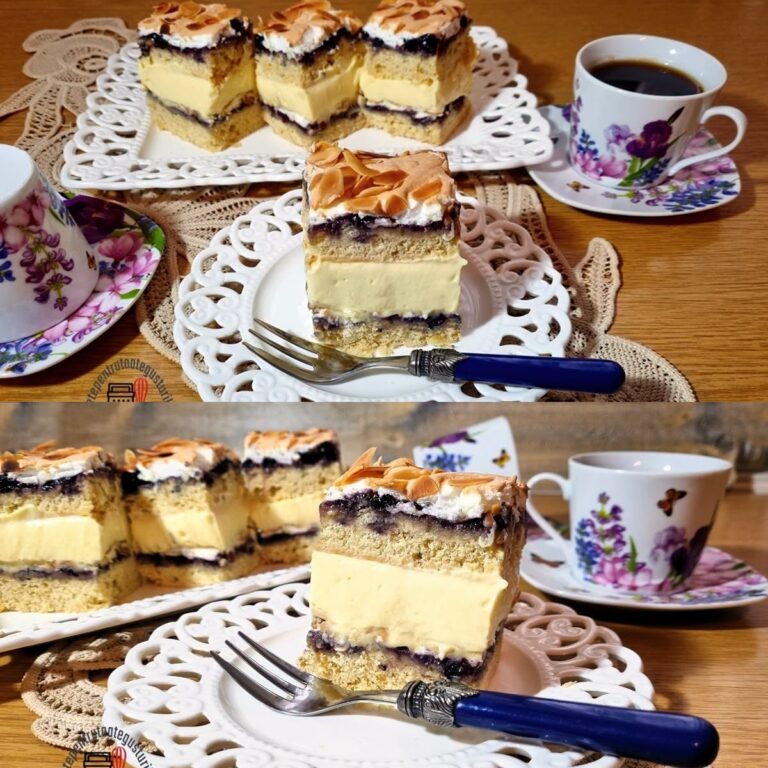 Prăjitura Pani Walewska. O delicioasă prăjitură cu aluat fraged, bezea și gem