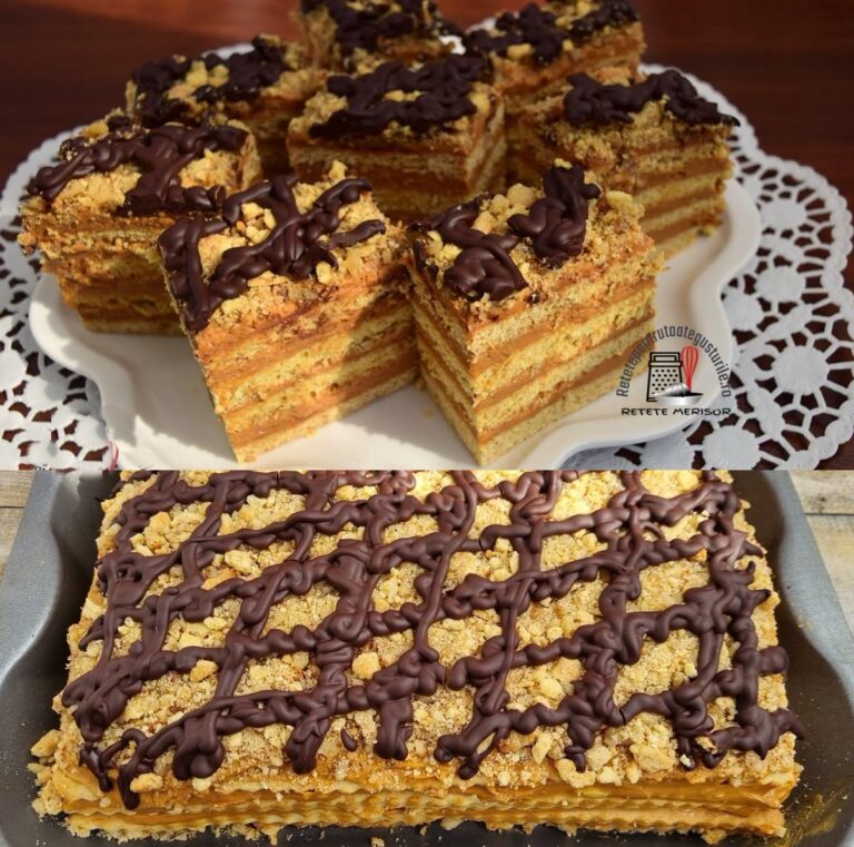 Pentru deliciul din weekend al familiei merită preparată prăjitura Marlenka. Este o prăjitură cu foi cu miere și caramel