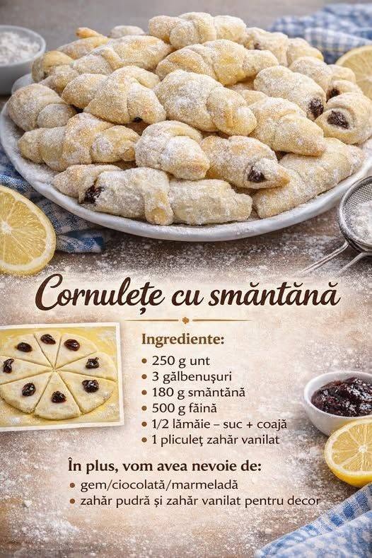 Cornulete cu smantana- Se pot umple cu orice, iar aluatul se face foarte repede si usor