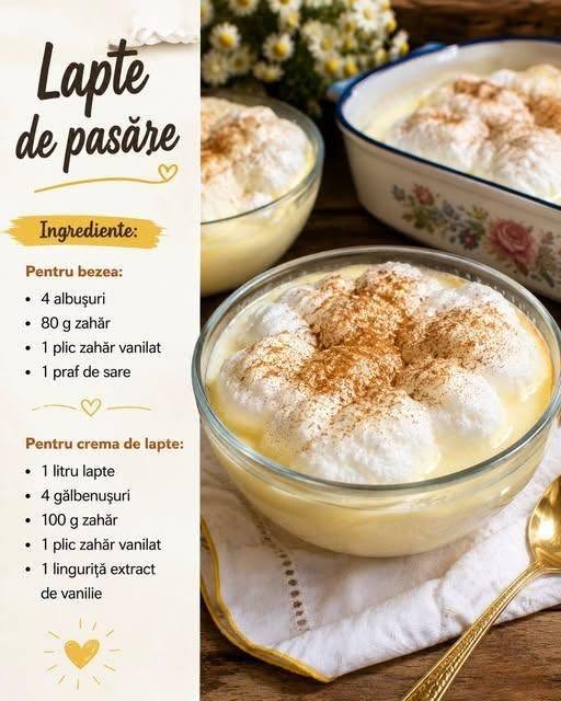 Lapte de pasăre – desertul copilăriei, fin și pufos