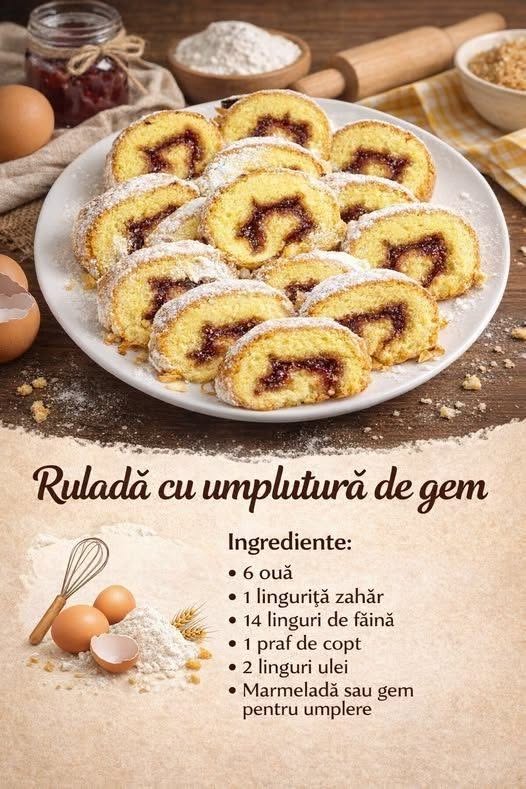 Asa se face cea mai simpla reteta de rulada cu umplutura de gem- Rapida si usoara, o pot face si incepatorii