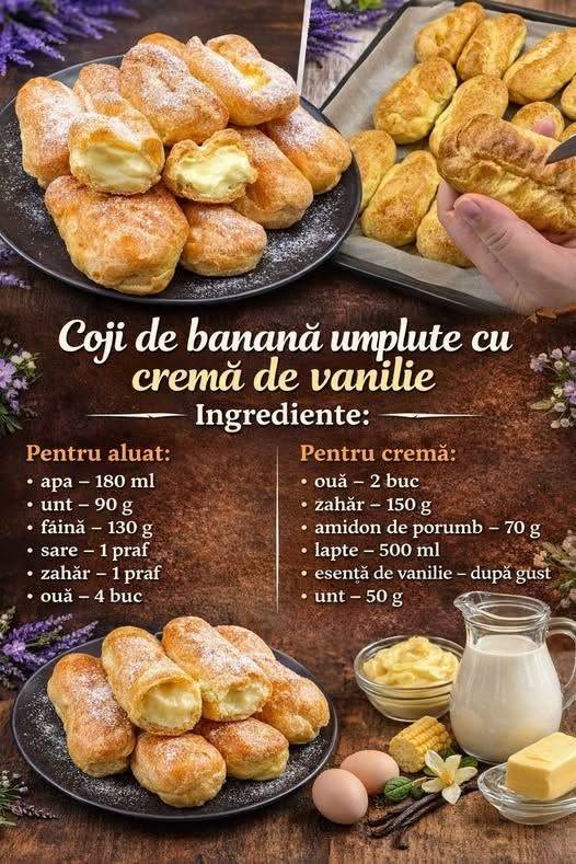 Coji de banana umplute cu crema de vanilie- Delicioase, aromate si usor de facut