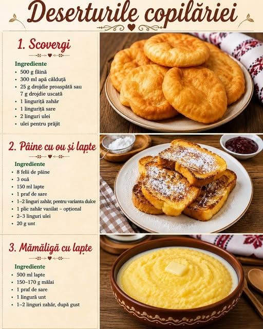 3 rețete simple și gustoase din copilărie: Scovergi, Pâine cu ou și Mămăligă cu lapte 