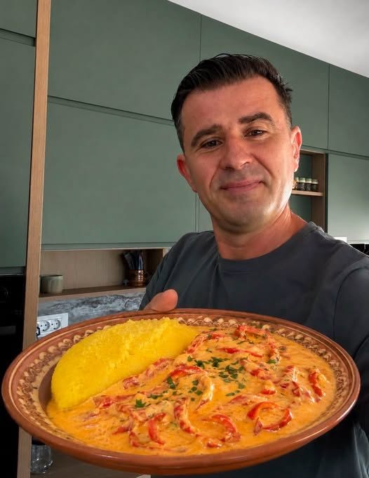 Te lingi pe degete nu alta! Mămăligă moale și ceva ardei cu smântână. Mâna sus cine iubește această bunătate