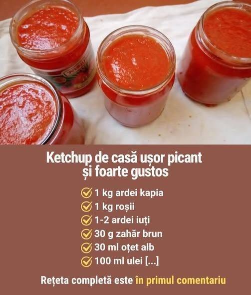 Ketchup de casă ușor picant și foarte gustos Rețeta mai jos
