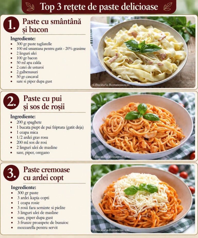 Top 3 retete de paste delicioase!3 idei gustoase, aromate si usor de pregatit pentru o masa rapida si savuroasa.