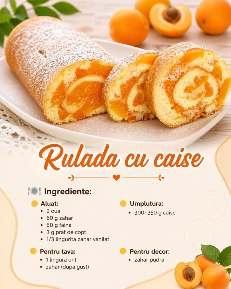 Rulada rapida cu caise – pufoasa, simpla si gata in cateva minute