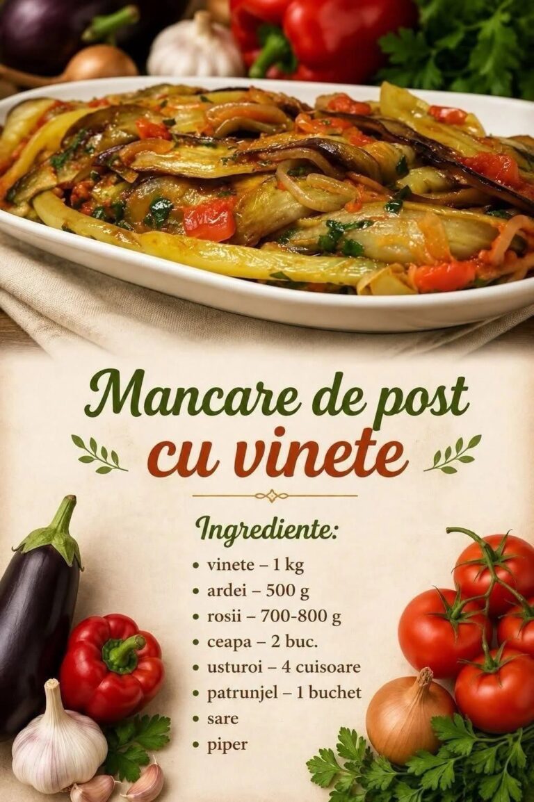 Un preparat delicios de post! Ai nevoie doar de vinete, ardei, ceapa si rosii