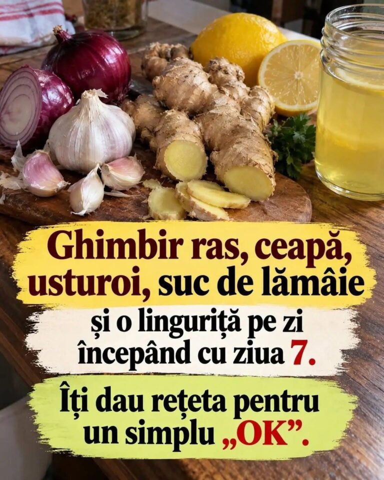 Ghimbir ras, ceapă, usturoi, suc de lămâie și o linguriță pe zi începând cu ziua 7…..Atenție: Eu îți ofer această rețetă, iar tu ne oferi un „Ok” ca să știm că primești rețetele.