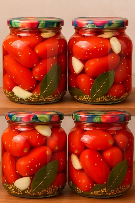 Roșii marinate incredibil de gustoase cu boabe de muștar pentru iarnă – ușor dulci, picante și foarte aromate!