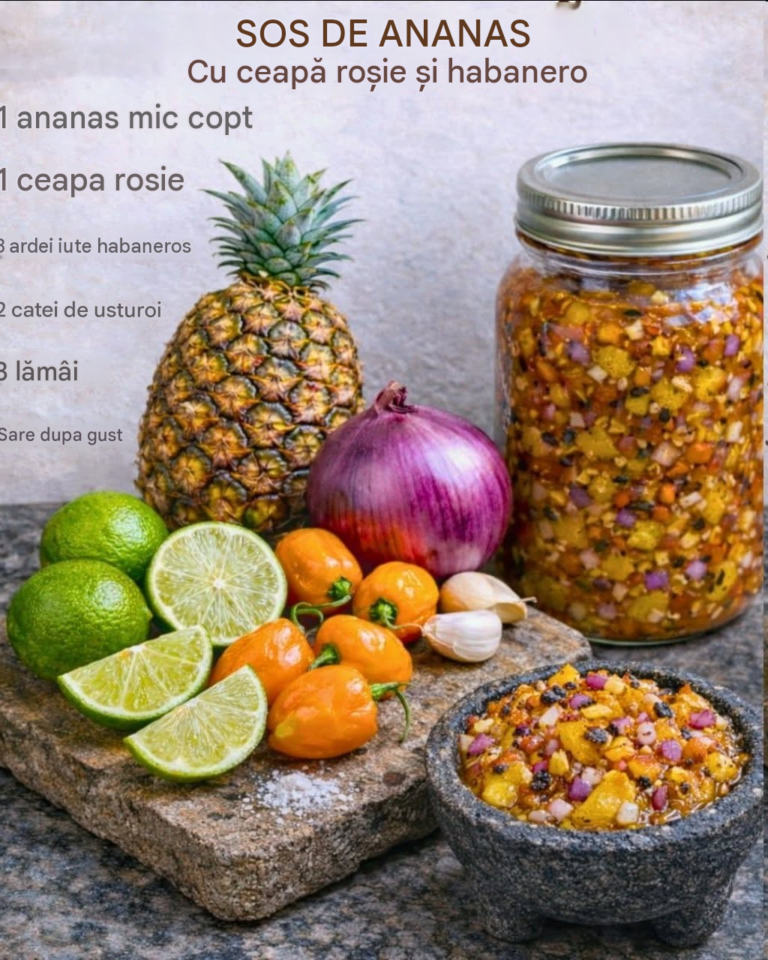 Salsa de ananas copt cu ceapă roșie și habanero,