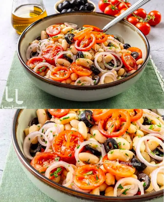 Salată de fasole boabe în stil mediteranean – rețetă simplă de post