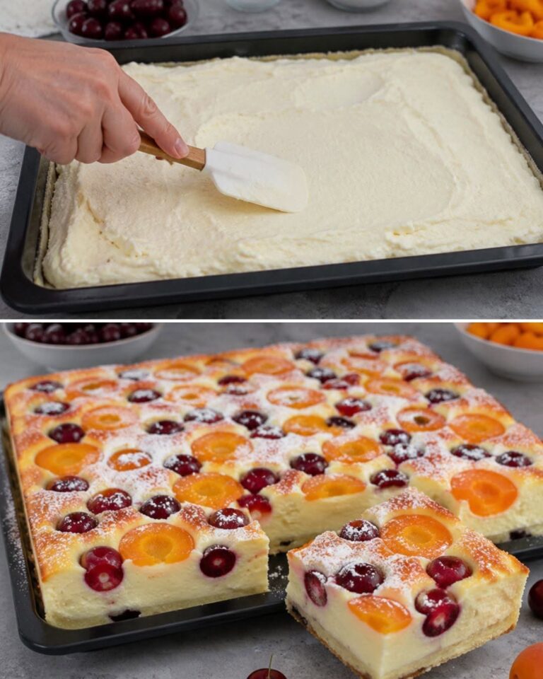 Cheesecake cu fructe, cireșe și caise – desert cremos cu blat fraged de casă