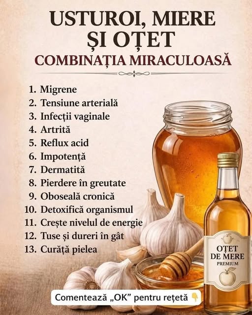 Combinație de usturoi, miere și oțet…vezi mai mult