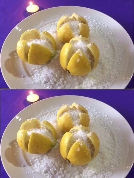 Taie o lămâie în 4 bucăți, presară sare pe ea și așeaz-o în cameră.